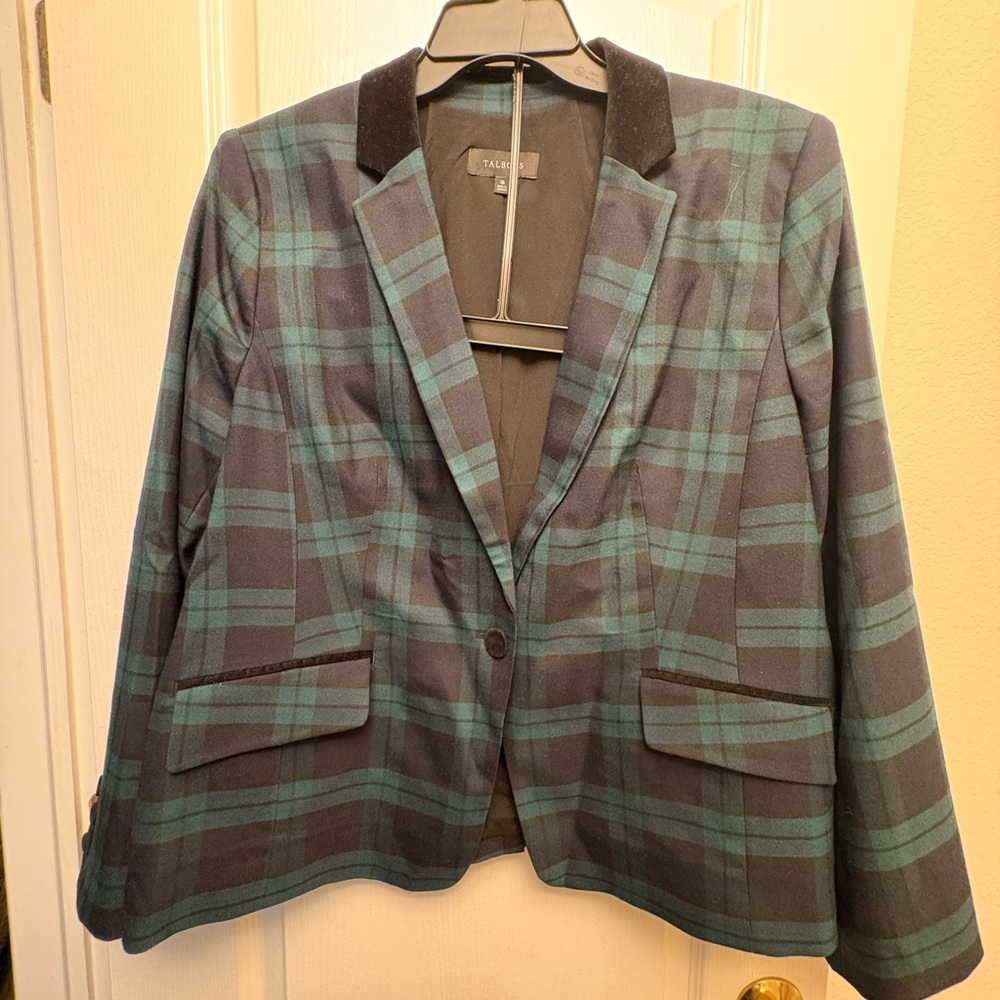 Talbot Green and Black Plaid Blazer with Velvet Collar
